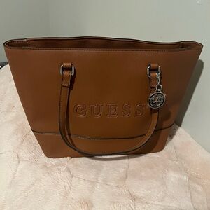 Guess Brown Structured Tote Bag with Charm